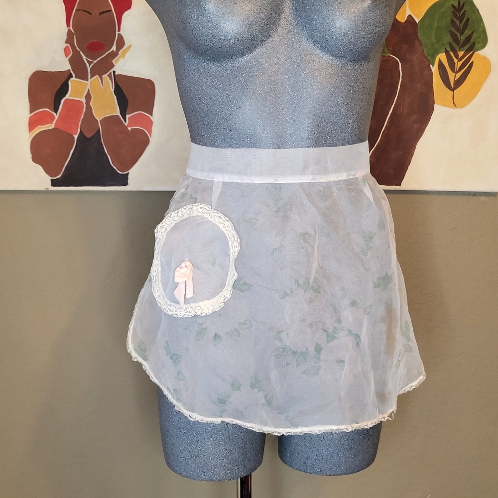 Vintage Sheer White Apron with Lace Trim